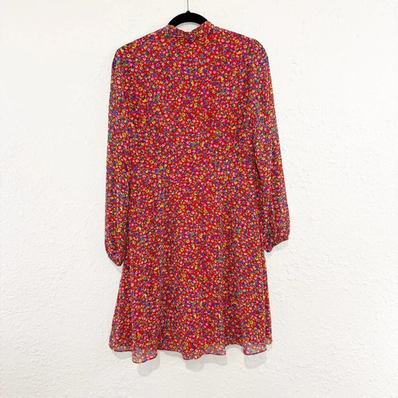 Boden Imogen Red Floral Chiffon Tie Neck Long Sleeve Dress Women's US 8 Regular - Picture 3 of 11